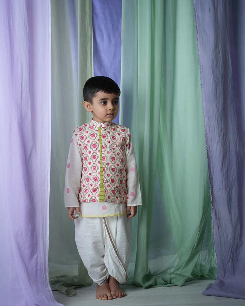 'Feeling Festive' unisex dhoti in classic white slub handwoven cotton, back again