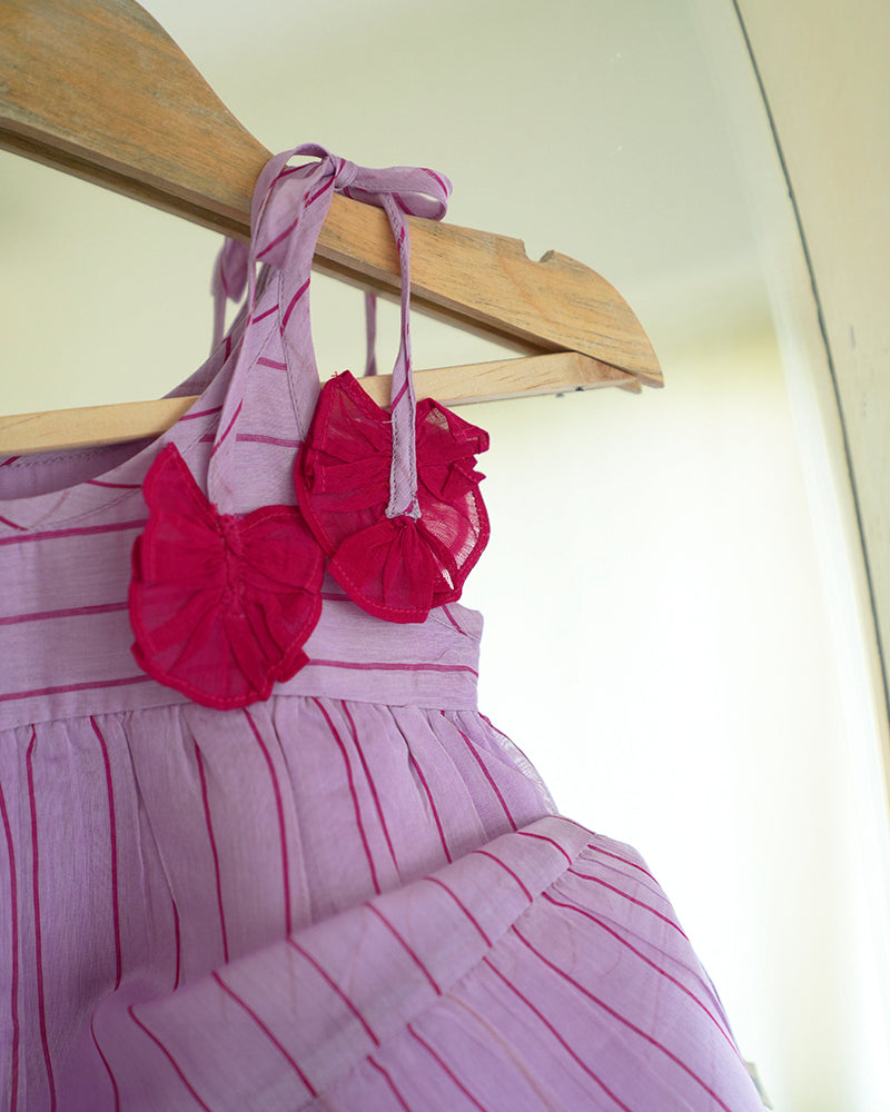 baby girl Diwali and wedding ethnic wear frock in purple with pink tassels