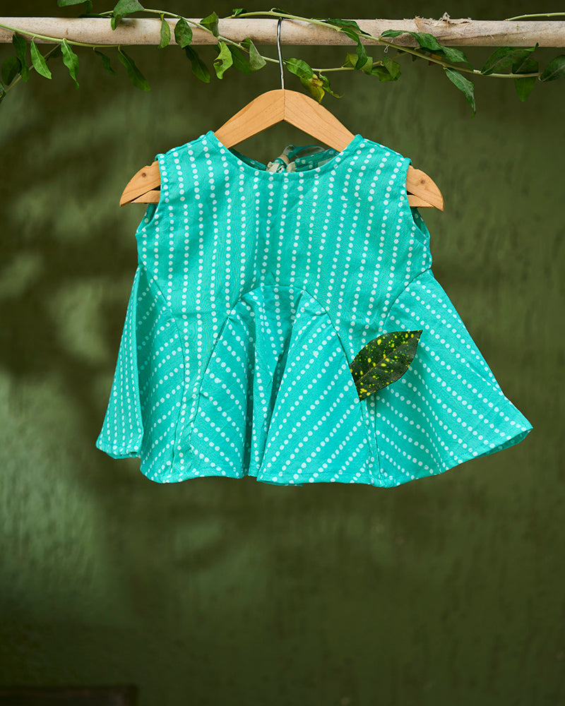 sleeveless-summer-flared-girls-top-in-blue-with-white-dot-with-pockets-in-100%-cotton-handblock-printed-in-Jaipur