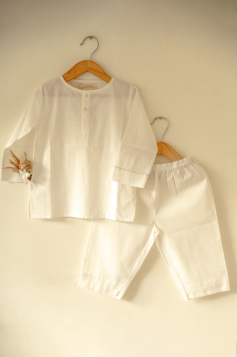 'I want to be like grandpa' white kurta pyjama set in GOTS Certified organic cotton