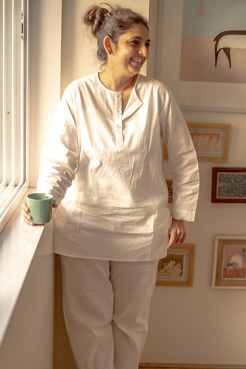 'I want to be like grandpa' white kurta pyjama set in GOTS Certified organic cotton Grown up Version