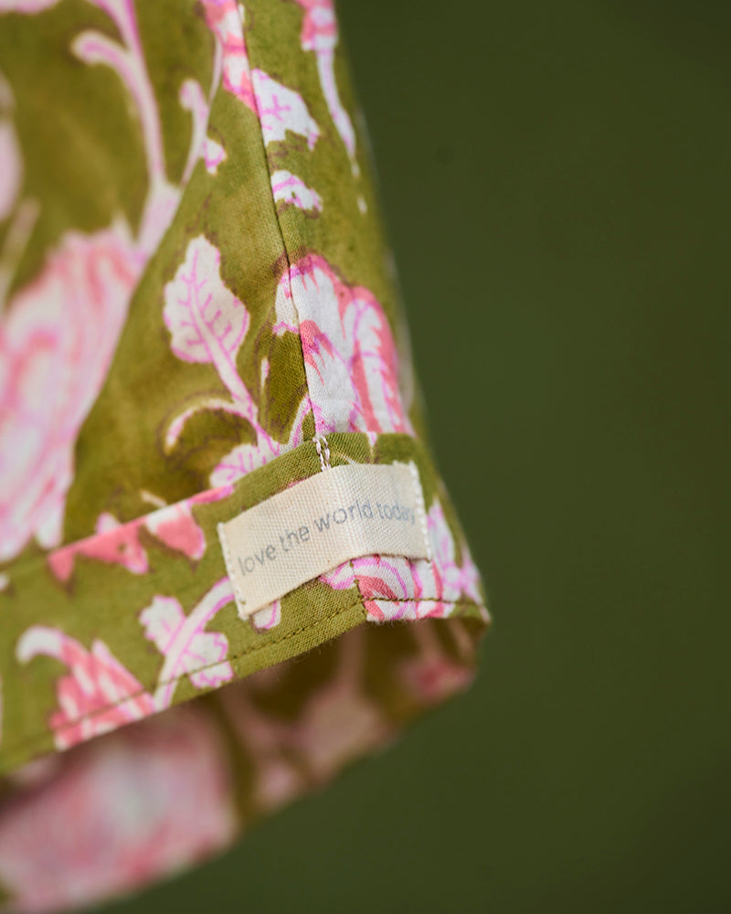 unisex-summerwear-green-floral-hand-block-print-cotton-shorts