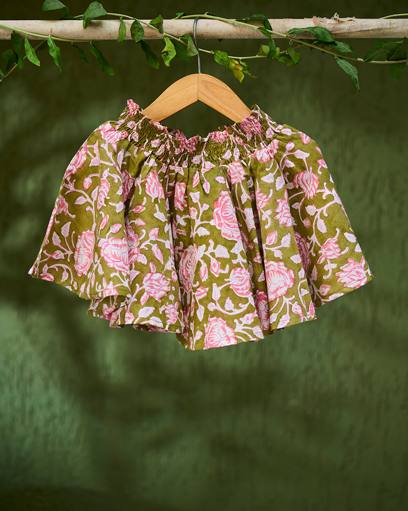girls-twirl-short-skirt-green-hand-block-print