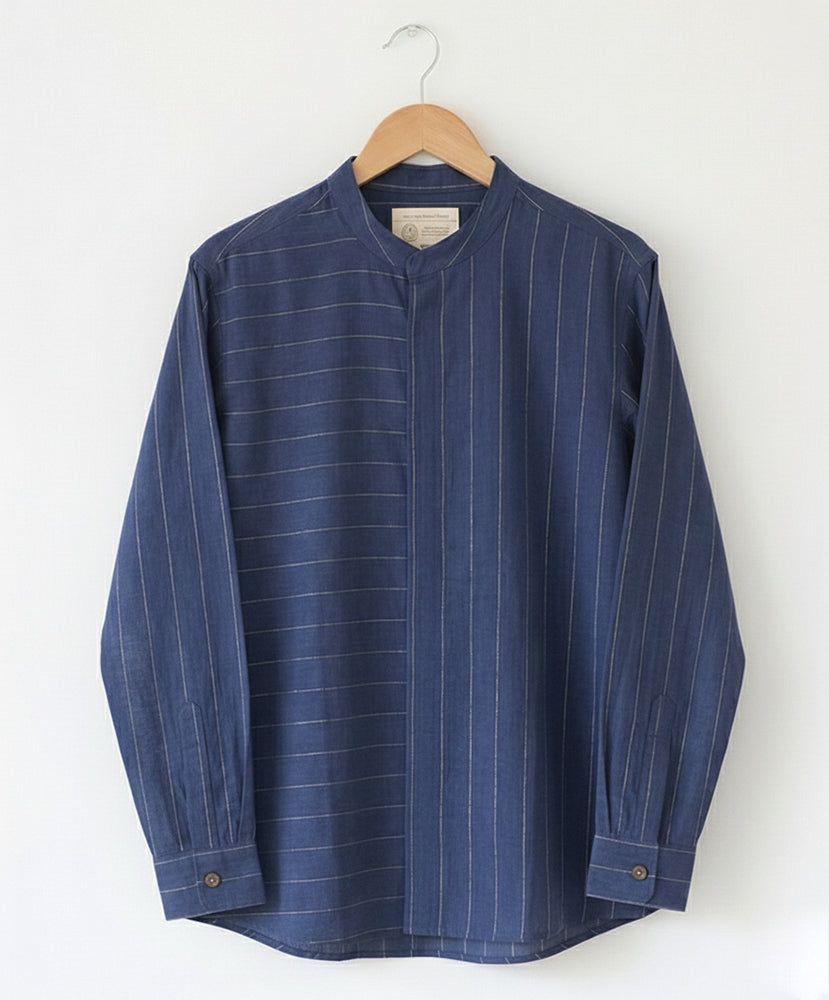 Barefoot boy mens full sleeve blue striped shirt