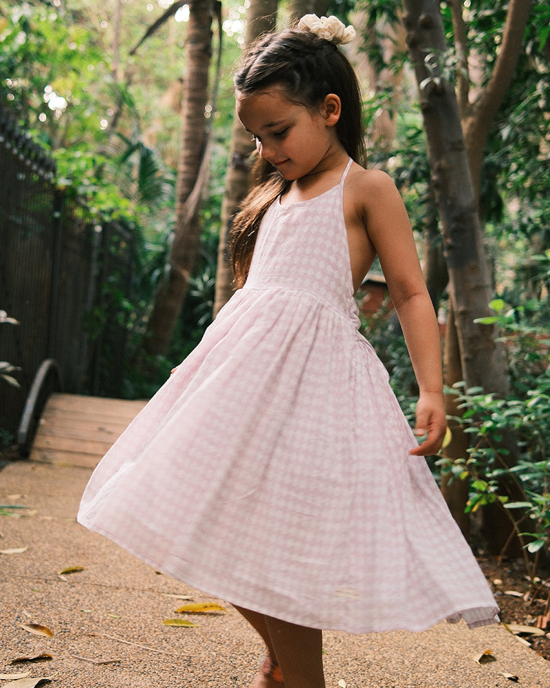 Bloom dress in lilac rhombus