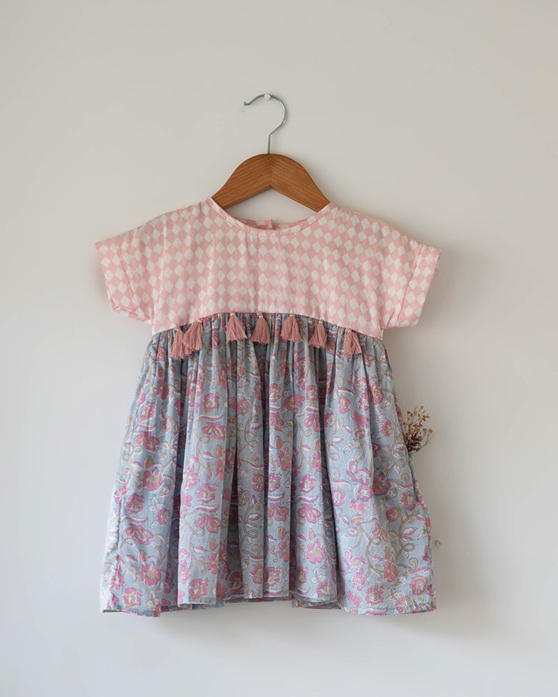 Tassel dress in sky blue butterfly
