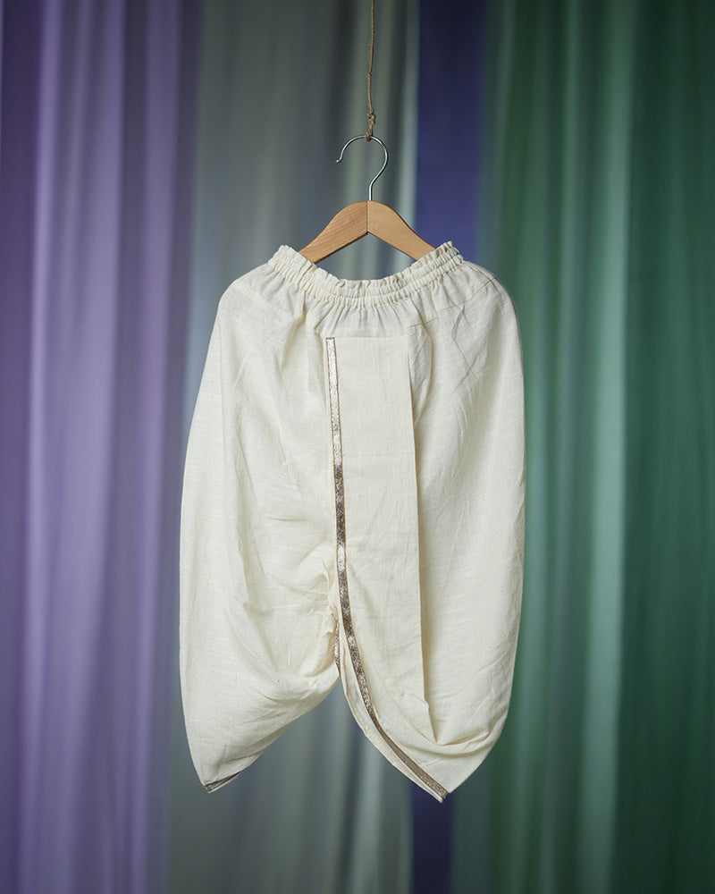 'Feeling Festive' unisex dhoti in kora/ off white slub handwoven cotton, back again