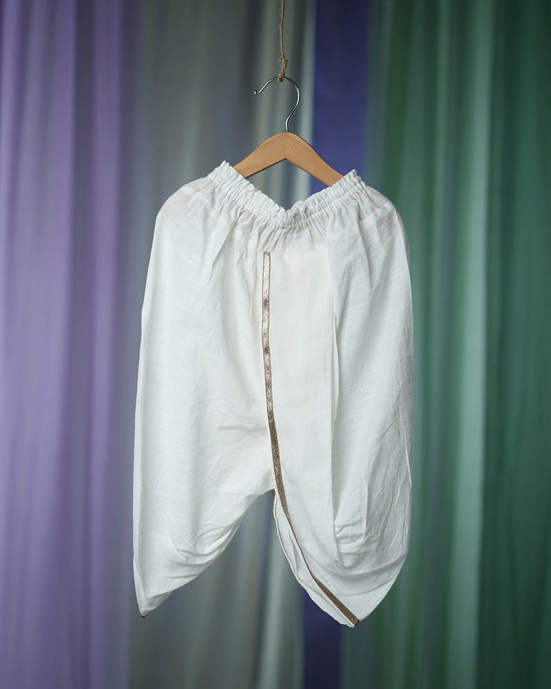 Feeling Festive unisex dhoti in white slub handwoven cotton