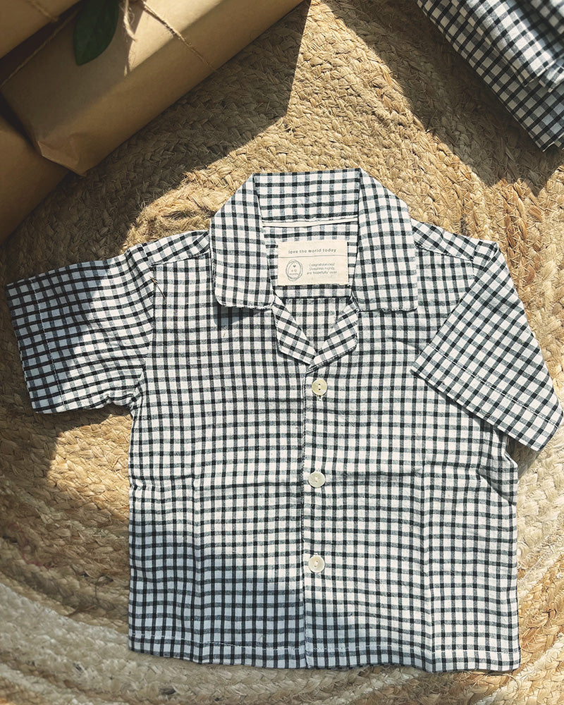 ‘Boogie’ kids half sleeve shirt in black and white checks