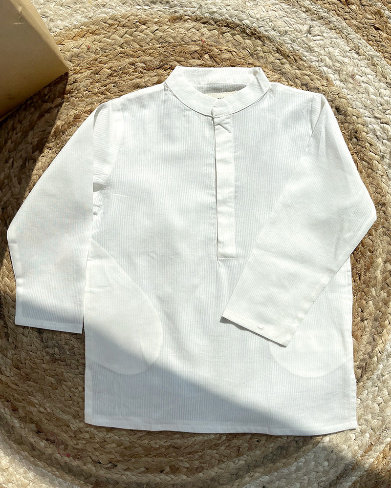‘Spring of tulips’ boy’s full sleeve chinese collar shirt kurta in thin stripes