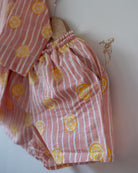 100% Cotton striped Shorts hand block printed by artisans in Jaipur, Rajasthan. Has soft elastication at waist for ease of wear. Comes with small pockets. 