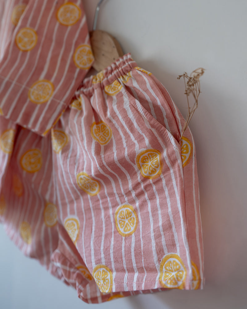 100% Cotton striped Shorts hand block printed by artisans in Jaipur, Rajasthan. Has soft elastication at waist for ease of wear. Comes with small pockets. 