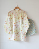 Unisex adults cotton kurta and shorts co ord set. Checkered kurta and Shorts hand block printed by artisans in Jaipur, Rajasthan. Kurta has shell buttons and small pockets. 