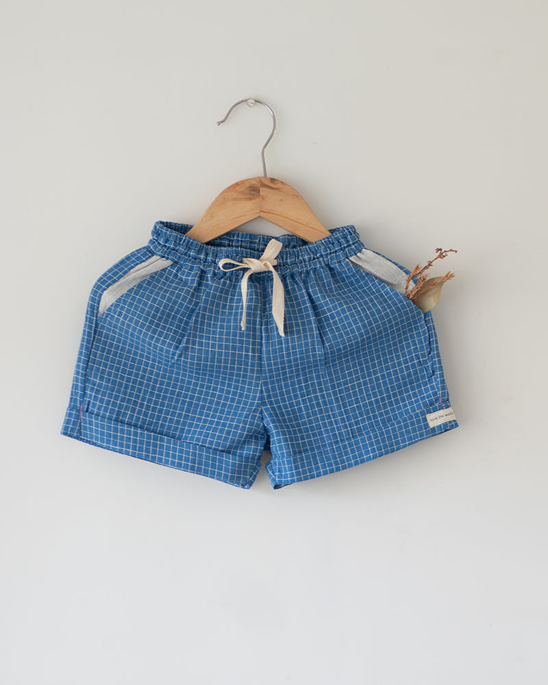 Skygaze blue checks unisex shorts