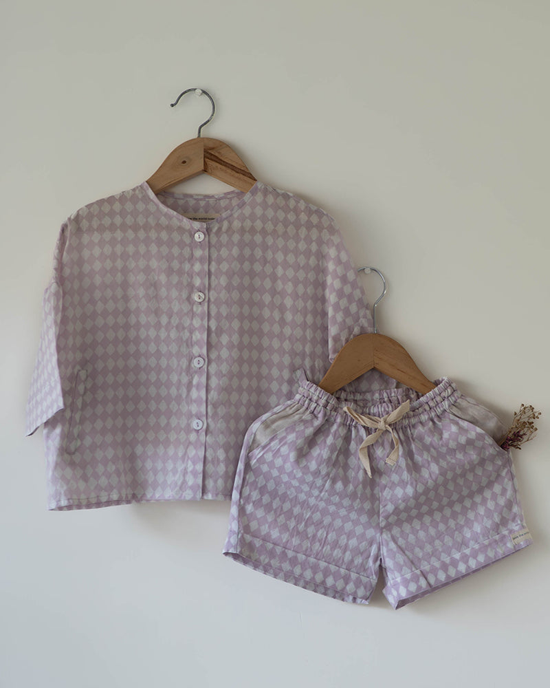 Shared Secrets co-ord in lilac rhombus