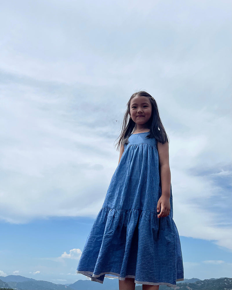 Daydreamer blue checks maxi dress