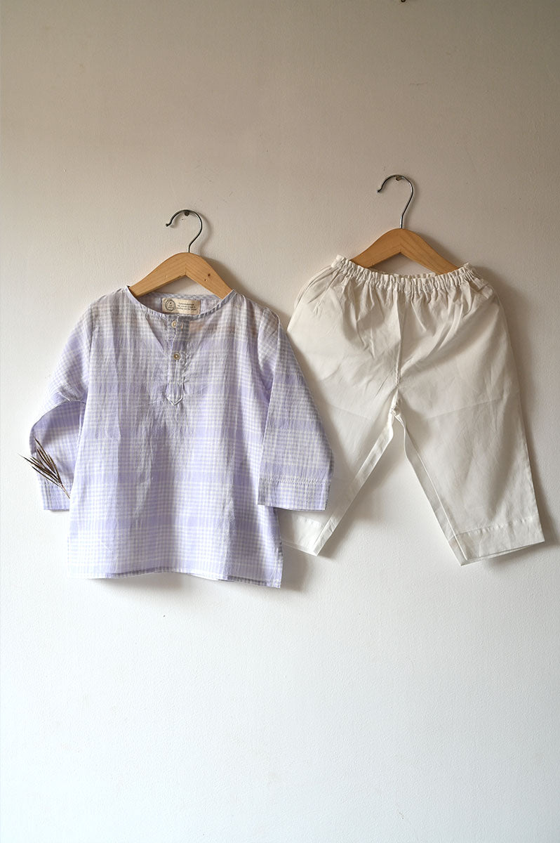 'I want to be like Grandpa' Kurta Pyjama set in Lavender Checks
