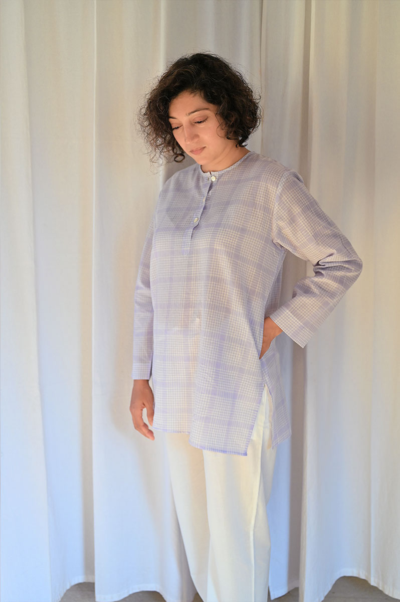 'I want to be like Grandpa' Kurta Pyjama set in Lavender Checks - Grown up version