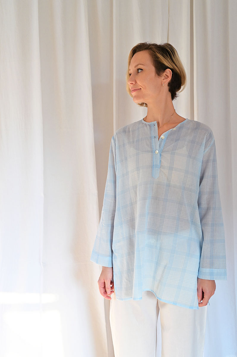 'I want to be like Grandpa' Kurta Pyjama set in Blue Checks - Grown up version