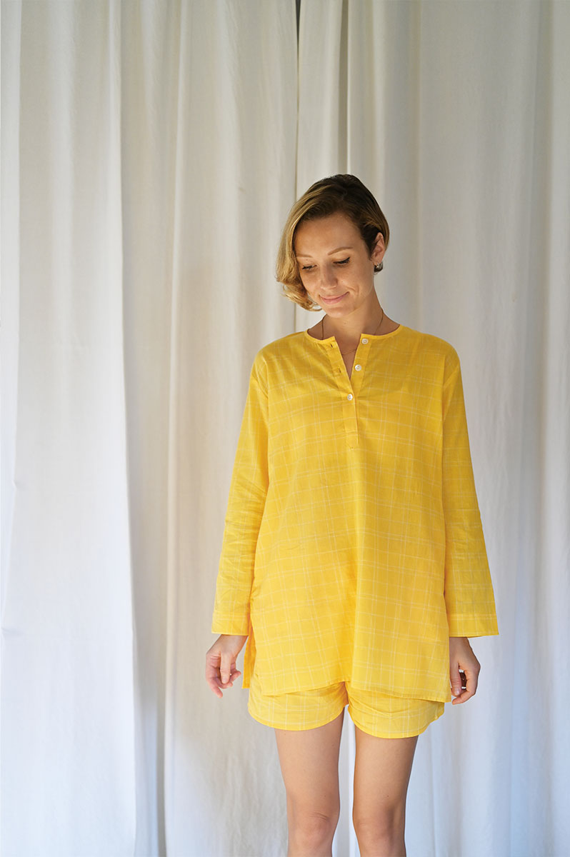 'Sleepover Party’ Kurta and Shorts Coord Set in Yellow Checks - Grown up version