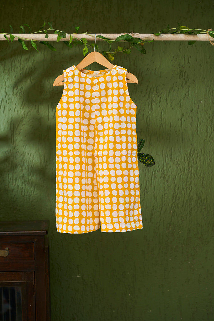 lovetheworldtodays-yellow-polka-unisex-romper-jumpsuit-made-with-handblock-print-cotton