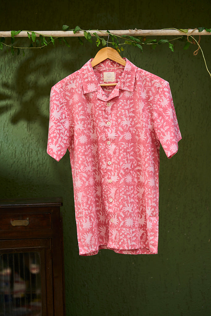 mens-half-sleeve-casual-holiday-shirt-with-pink-floral-handblock-print