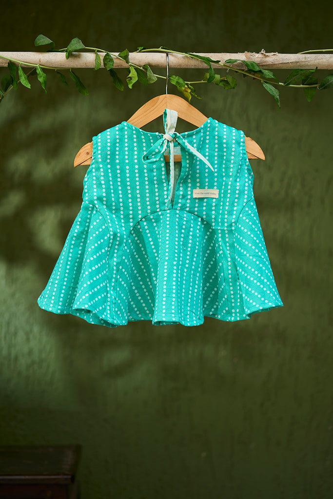 sleeveless-summer-flared-girls-top-in-blue-with-white-dot-with-pockets-in-100%-cotton-handblock-printed-in-Jaipur